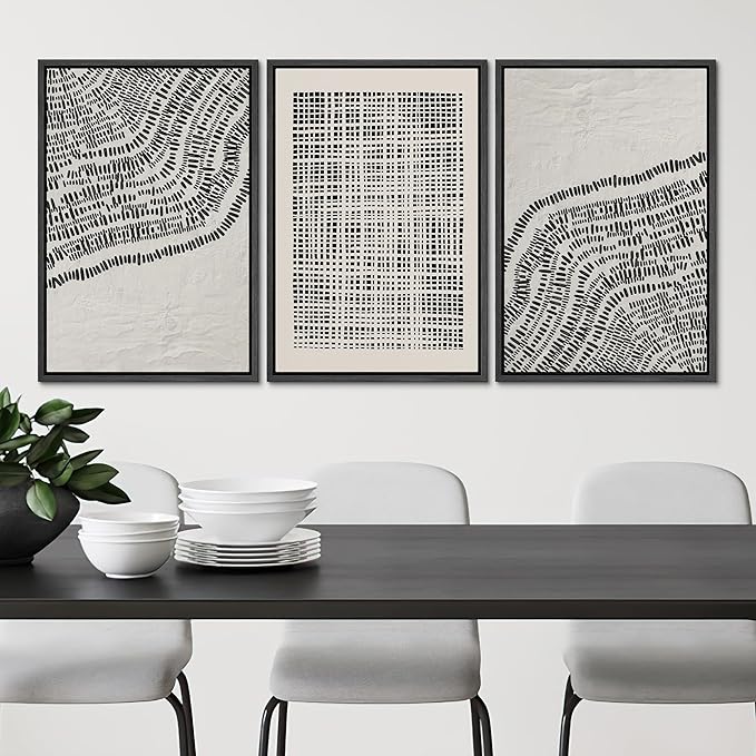 SIGNLEADER Framed Canvas Print Wall Art Set Minimalist Black and White Geometric Abstract Pattern and Line Illustrations Boho Decorative for Living Room, Bedroom, Office - 16"x24"x3 BLACK