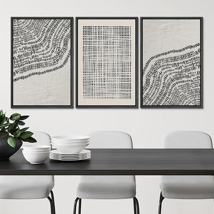 SIGNLEADER Framed Canvas Print Wall Art Set Minimalist Black and White Geometric Abstract Pattern and Line Illustrations Boho Decorative for Living Room, Bedroom, Office - 24"x36"x3 BLACK