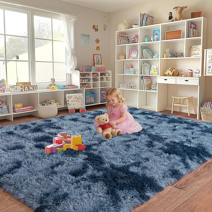 Extra Large Plush Rug High Pile Fluffy Rug for Living Room, Big Plush Non-Skid Shag Carpet, Soft Shaggy Rugs for Bedroom Indoor Modern Home Decor Tie Dye Camel 9x12ft