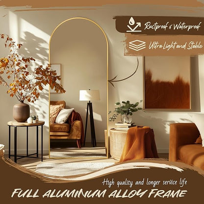 Antok Arched Full Length Mirror, 56"x14" Gold Metal Frame Floor Mirror for Bedroom Living Room, Freestanding/Wall Mount/Leaning