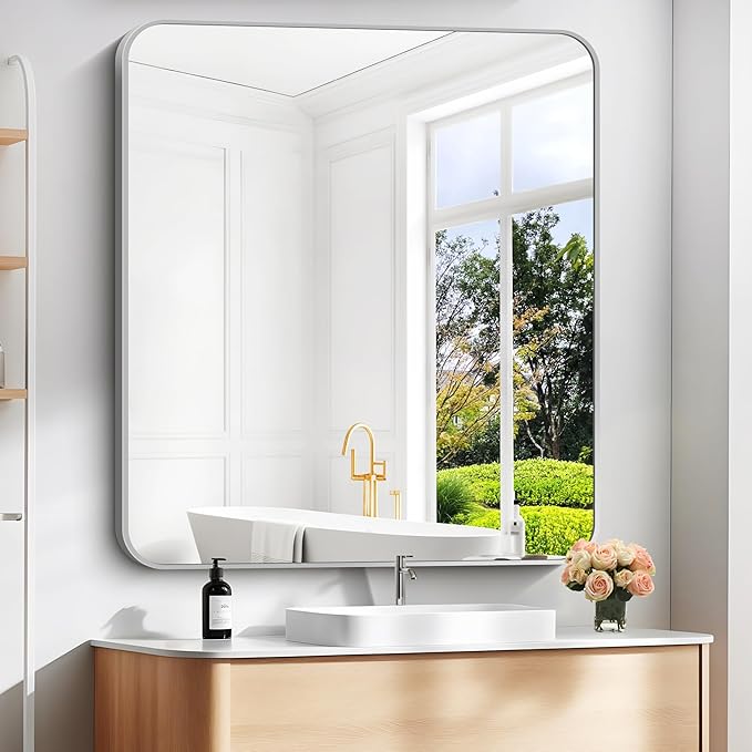 DESBING 40" x 36"Bathroom Mirror, Silver Wall Mirror with Metal Frame, Decorative Rectangular Vanity Mirror for Bedroom Bathroom Living Room Entryway (Horizontal/Vertical)