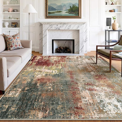 RELEANY Washable Area Rugs 5'x7' Non-Slip Modern Abstract Soft for Living Room Entryway Bedroom Nursery, Print Pattern, Brown Rust Red Green Blue Multi