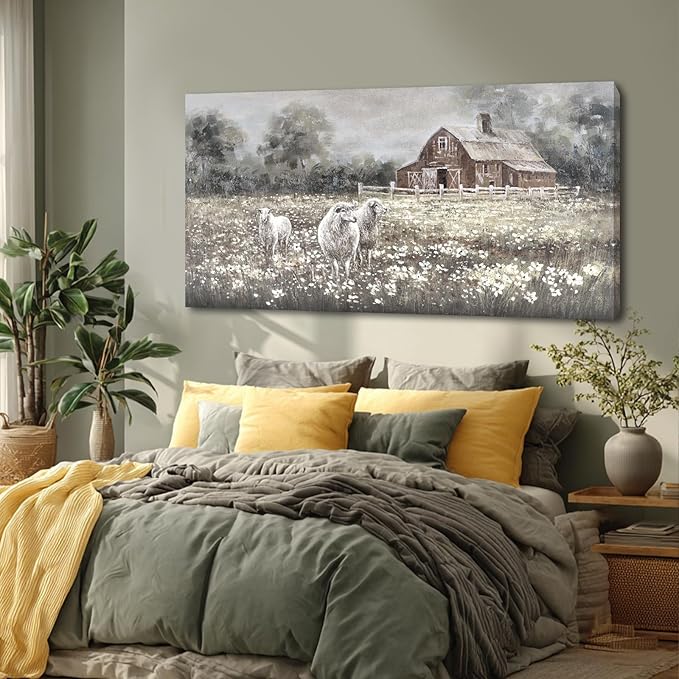 ZENPEE Vintage Farmhouse Sheep Wall Art Prints – Country Rustic Wall Decor Posters for Room, Office, Dining & Hallway, 24 x 48 Inch