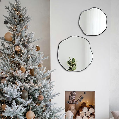 POZINO Irregular Mirror, 20" Asymmetrical Wall Mirrors, Scalloped Rounded Mirror, Modern Frameless Abstract Mirrors for Living Room Bedroom Bathroom Entryway Hallway Fireplace