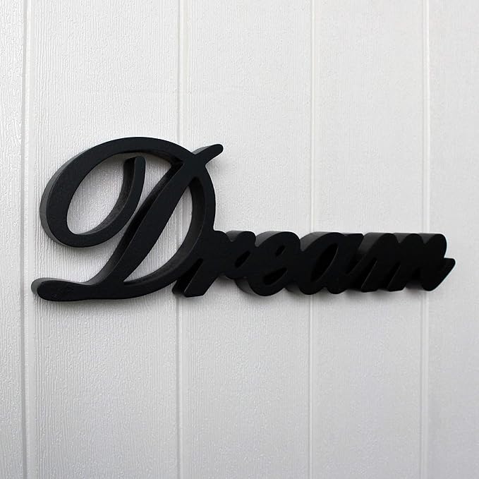 CVHOMEDECO. Matt Black Wooden Words Sign Free Standing "Dream" Desk/Table/Shelf/Home Wall/Office Decoration Art, 14 x 4-1/4 x 1 Inch
