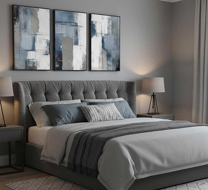 3 Pcs Navy Blue Abstract Canvas Wall Art Modern Minimalist Neutral Blue and Grey Paintings Pictures Wall Decor Poster Print Artwork for Living Room Bedroom Office Home Decoration Unframed