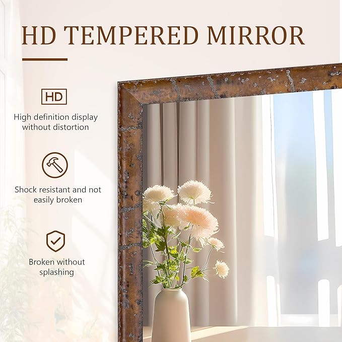 CULER Wood Wall Mirror for Bathroom,Rectangle Rustic Brown 24 x 36 inch Hanging Vanity Farmhouse Mirrors with Wooden Frame for Living Room,Bedroom,Entryway