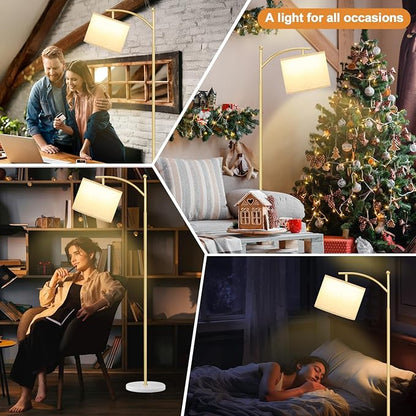 Ambimall 60" Floor Lamp for Living Room with 3 Color Temperatures, Gold Standing Lamp with White Marble Base, Modern Tall Lamp for Bedroom Office, 9W LED Bulb Included
