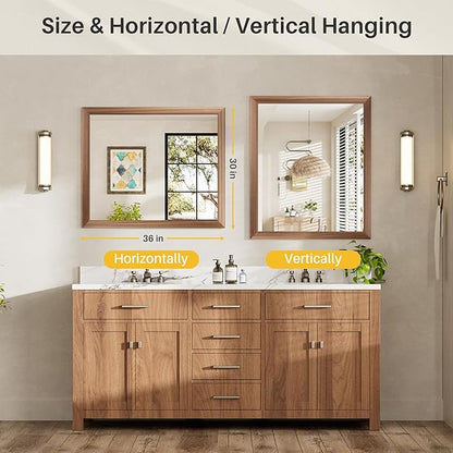 36x30 Inch Bathroom Mirror for Wall, Anti-Rust Walnut Wood Grain Metal Framed Bathroom Mirrors for Over Sink,Rectangler Mirrors for Bathroom Vanity, Farmhouse, Bedroom, Living Room, Entryway Decor