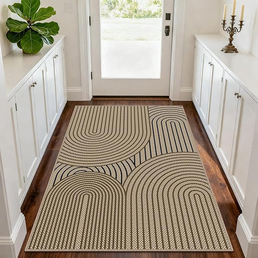 Easy Jute Rugs for Entryway, 3' x 5' Indoor Outdoor Rug, Washable Ultra-Thin Non-Slip Area Rug for Foyer, Backdoor, Living Room, Kitchen, Bedroom, Balcony