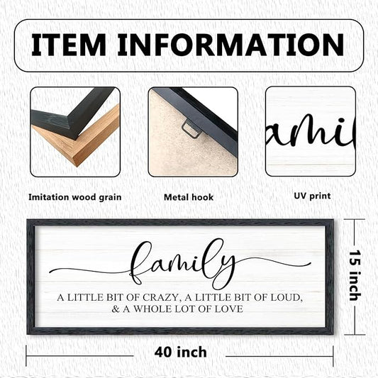 AuraPeak Family Wall Decor For Family A Little Bit Of Crazy Sign Hallway Entryway Horizontal Home Modern Positive Farmhouse Living Room Wall Hanging Art (Black 40"×15")