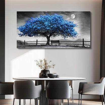 FUHAIHUA Canvas Wall Art For Living Room Wall Decor For Bedroom Office Wall Decoration Black And White Landscape Painting Blue Tree Pictures Artwork Room Aesthetic Home Decor 20x40 In
