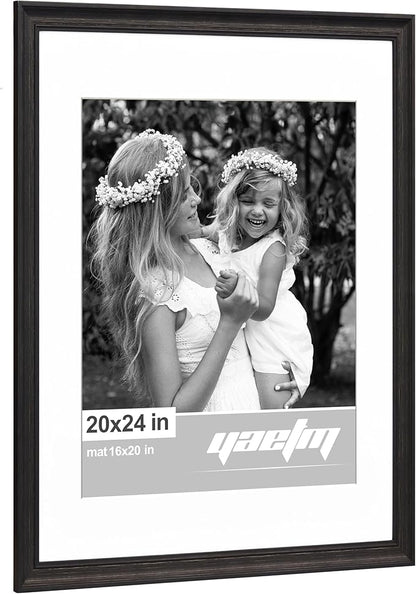 Yaetm 20x24 Picture Frame Matted to 16x20 Set of 2, 1.4" Wide Molding & Distressed Black Poster Frames for for Wall Gallery, Home and Office, Wall Mount (2 pack, Black)