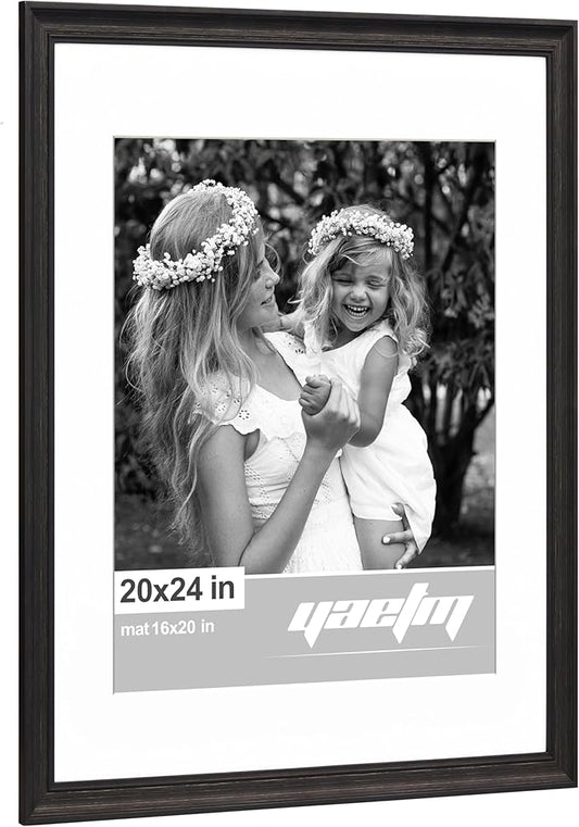 Yaetm 20x24 Picture Frame Matted to 16x20 Set of 2, 1.4" Wide Molding & Distressed Black Poster Frames for for Wall Gallery, Home and Office, Wall Mount (2 pack, Black)