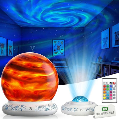 Orblux Calming Autism Sensory Light, Rechargeable Aurora Light Projector | 2-in-1 Globe Cover for Contained Sensory Effect or Open for Northern Lights Effect | Kids Night Projector, 15 Colors & Remote