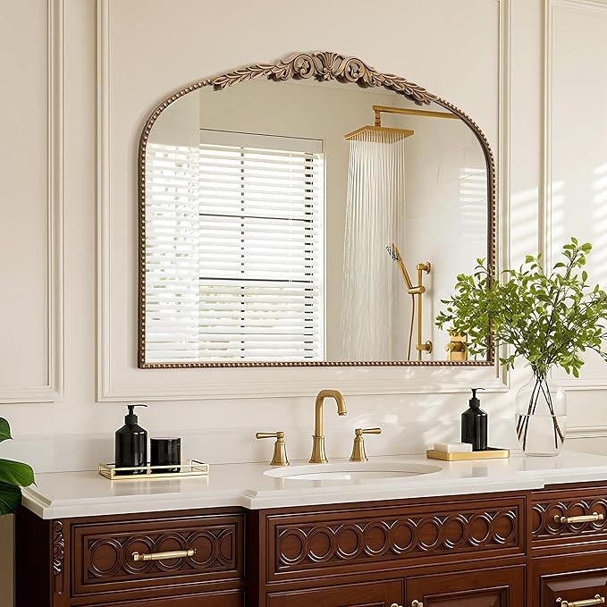 Besdomus Large Gold Vintage Mirror: 29"x 36" French Baroque Bathroom Mirror - Traditional Ornate Antique for Dresser/Mantel/Bedroom/Entryway/Hallway - Home Decor for Living Room