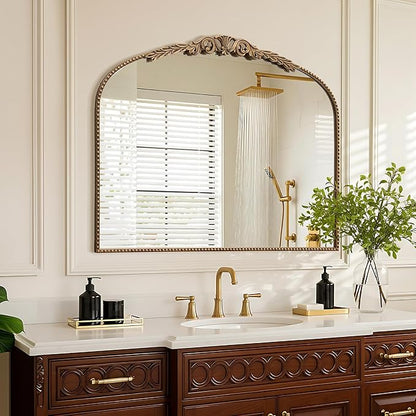 Besdomus Large Gold Vintage Mirror: 29"x 36" French Baroque Bathroom Mirror - Traditional Ornate Antique for Dresser/Mantel/Bedroom/Entryway/Hallway - Home Decor for Living Room