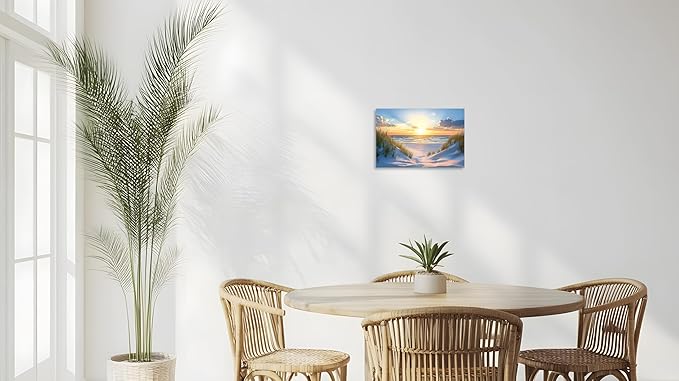 TutuBeer Beach Pictures Ocean Pictures Wall Decor White Beach with Dunes and Grass Picture Print on Canvas Ocean Seascape Paintings Canvas Art Prints Wall Decor Ready to Hang 16" x 24"