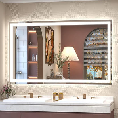 Led Bathroom Mirror 60x36, Large Illuminated Dimmable Vanity Mirror with Lights, Backlit and Front Lighted Mirror for Wall, Anti-Fog, Shatter-Proof, ETL Listed (Horizontal/Vertical)