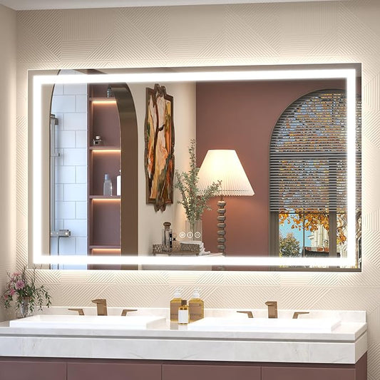 Led Bathroom Mirror 60x36, Large Illuminated Dimmable Vanity Mirror with Lights, Backlit and Front Lighted Mirror for Wall, Anti-Fog, Shatter-Proof, ETL Listed (Horizontal/Vertical)