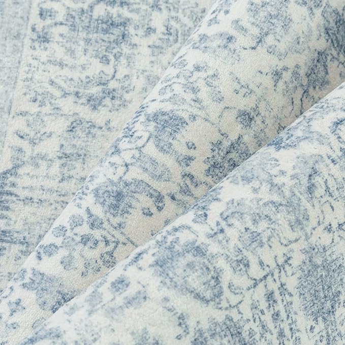 PureCozy Blue Area Rug 3x4 Office Entryway Rug Machine Washable Kitchen Vintage Distressed Non Slip Carpet Indoor Retro Floral Accent Throw Door Mat for Bathroom Bedroom Dining Living Room
