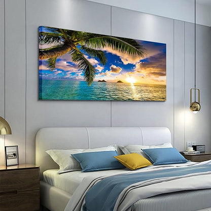 EPHANY Ocean Beach Palm Wall Art - 1 Piece Canvas Wall Art Sunset Scene with Tree Landscape, Stretched and Framed Ready To Hang (B-1pcs,20x40inchx1pcs)