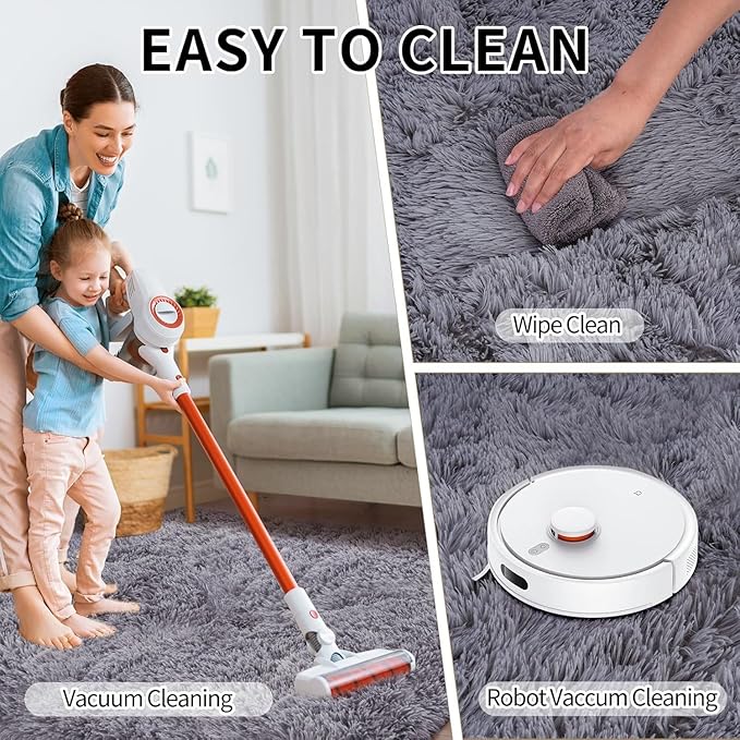 Area Rug for Living Room 6x9, Ultra Soft Shaggy Area Rugs for Bedroom, Upgrade Non-Slip Plush Fuzzy Carpet for Bedroom Girls Boys Room Home Nursery Teens Modern Indoor Home Dorm Decor, Grey