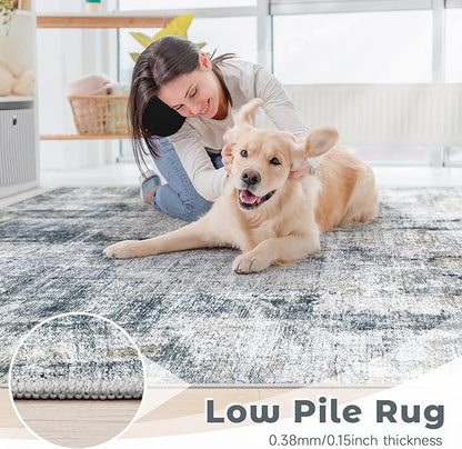 10x14 Area Rug for Living Room: Washable Abstract Large Soft Rugs Non Slip Modern Stain Resistant Low Pile Carpet for Dining Room Bedroom Nursery Office (Multi Blue, 10'x14')