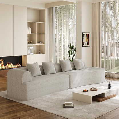 147" Oversized Sectional Sofa for Living Room, Modern Luxury Plush Chenille 4-Seater Extra Deep & Wide Seat Curved Cloud Couch with 4 Throw Pillows, No Assembly Needed, Light Grey
