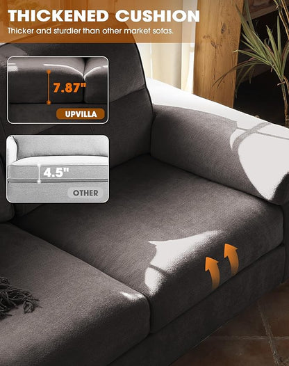 Upvilla 71.25" Modern Sofa Couch for Living Room, Deep Seat Sofas with 8” Cushion, Comfy 2-Seater Chenille Loveseat with Convertible Armrest, Removable Sofa Cover, High Leg (Dark Gray)