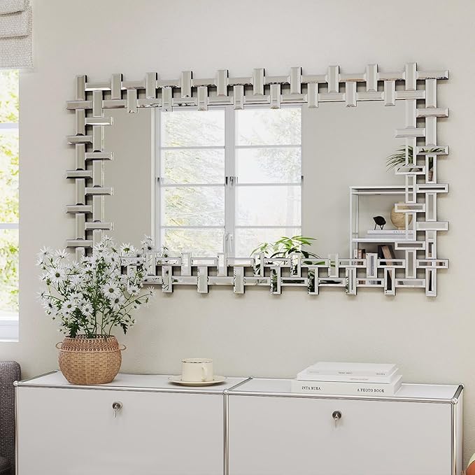 Decorative Mirrors for Wall, 47''x24'' Large Living Room Mirror with Beveled Glass Frame, Rectangle Accent Mirror for Entryway, Dining Room, Fireplace
