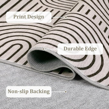 Modern Rug 2.5x8 Runners for Hallways, Abstract Kitchen Runner Rugs Non Slip Bath Runner, Rainbow Washable Rug for Bedroom, Soft Long Rugs for Entryway Bathroom Laundry Dorm, LightCamel