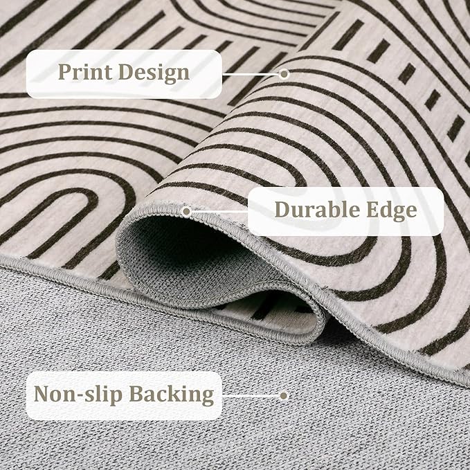 ROYHOME Modern Rug 2x6 Runners for Hallways, Abstract Kitchen Runner Rugs Non Slip Bath Runner, Rainbow Washable Runners Rug for Bedroom, Soft Long Rugs for Entryway Bathroom Laundry Dorm, Light Camel