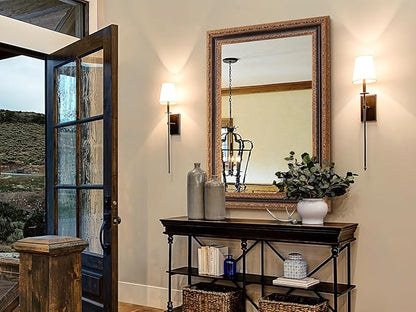 Antique Bathroom Wall Mirror 36.5" X 25", Bronze Mirror with Ornate Carvings Solid Wood Frame, Handmade Aging, for Vintage Living Room, Hallway and Bedroom
