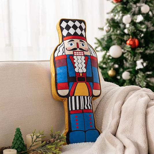 Ashler Nutcracker Christmas Throw Pillow, Nutcracker Hooked Shaped Pillow, Velvet Throw Pillows, Nut Cracker Christmas Decor Cushion for Couch Chair Bed, 23.5x8.5 Inches, Blue