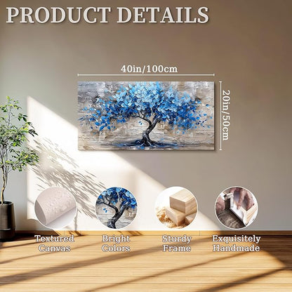 SERIMINO Tree of Life Large Wall Art Prints, Blue Tree Abstract Canvas Art Wall Decor, Nature Plant Artwork for Walls, Modern Aesthetic House Decorations Living Room Bedroom Home Office 20"X40"