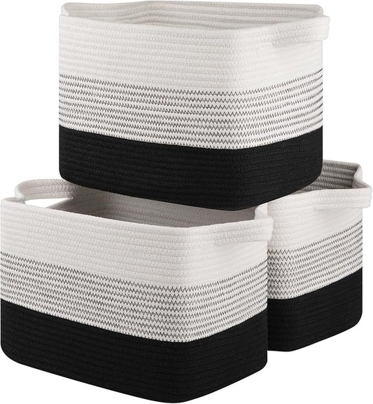 OIASKET Storage Basket for Organizing, Woven Baskets for Storage, Rectangle Decorative Baskets for Shleves, Closet, Toys, Books, Nursery Organizer Bins - Pack of 3 (Gradient Black, 13"x9.85"x8.7")