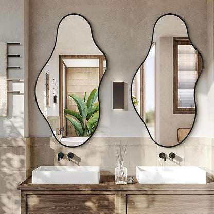 Dorlicecass Bathroom Mirrors for Over Sink - Long Wall Mirrors Decorative 20"x 36" Asymmetrical Abstract Aviation Aluminum Alloy Frame Unique for Bedroom, Living Room, Cloakroom, Entryway Black