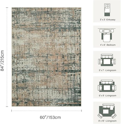 5x7 Area Rugs for Bedroom Living Room,Non-Slip Washable Modern Green Abstract Rugs for Dining Room, Foldable Thin Indoor Carpet Stain Resistant(Moss Green)