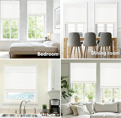 Motorized Bamboo Roman Shades, Motorized Blinds with Remote Compatible with Homekit, Alexa GoogleHome, Smart Wood Woven Shades for Indoor Windows, Customize, White Current