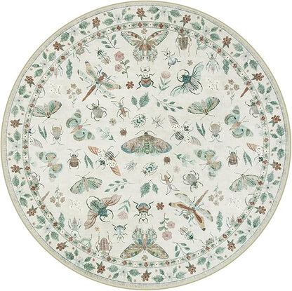 Lahome Insect Washable Round Rugs, Non-Slip Soft Round Rug 4ft Ultra-Thin, Small Boho Circle Carpet for Entryway Kitchen Bedroom Nursery Bathroom Vionnet, Beige