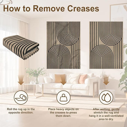 Easy Jute Rug for Living Room, 5' x 7' Area Rug, Black Farmhouse Ultra-Thin Washable Non-Slip Outdoor Rug for Bedroom, Dining Room, Backyard, Home Decor