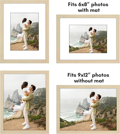Americanflat 9x12 Picture Frame with Polished Plexiglass - Set of 5 - Use as 6x8 Frame with Mat or Display 9x12 Photo Without Mat - Galleria Collection - Picture Frames for Wall Display - Natural Oak