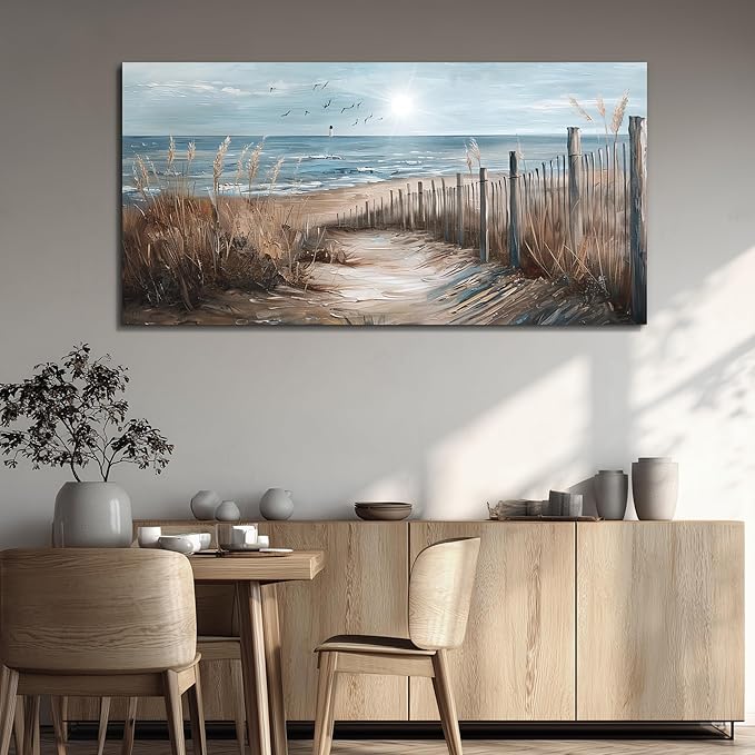 KELIYUAN Large Canvas Wall Art For Living Room Wall Decor For Office Bedroom Mural Wall Pictures Artwork Ocean Sand Dunes Grass Landscape Paintings Hotel Room Aesthetic Home Decoration Art 30"x60"