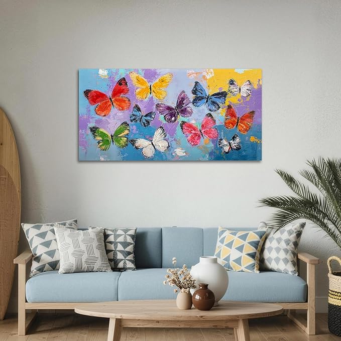Enartly Butterfly Canvas Wall Art for Living Room, Textured Colorful Butterfly Artwork Paintings, Modern Wall Decor for Home Bedroom Garden Farmhouse Decor, 40"x20"