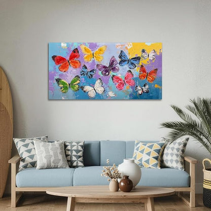 Enartly Butterfly Canvas Wall Art for Living Room, Textured Colorful Butterfly Artwork Paintings, Modern Wall Decor for Home Bedroom Garden Farmhouse Decor, 40"x20"