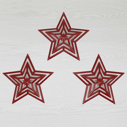 CVHOMEDECO. Primitives Rustic Antique Vintage Gifts Cut-Outs Metal Barn Star for Wall/Wreath/Door Decor, 8-Inch, Set of 3.(Red)