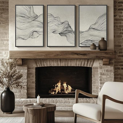 Large Framed Neutral Modern Abstract Wall Art, 3 Piece Black and Beige Canvas Prints Paintings Artwork for Walls, Minimalist Line Pictures for Living Room Hallway Office Wall Decor -Total 30x60 Inch