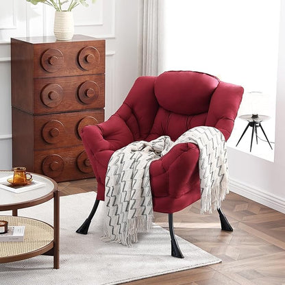 Lazy Chair, Large Accent Chair, Modern Comfy Armchair, Burgundy Chair for Living Room Bedroom Dorm Room Office Apartment Reading Relaxing Use
