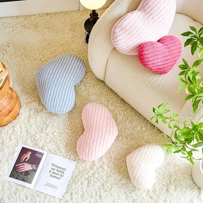XVTRU Pink Heart Pillows, 15.7" Cute Heart Decorative Pillow, Stripe Heart Shaped Plush Throw Pillows for Bed